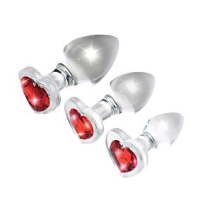 Booty Sparks Red Heart Gem Glass Anal Plug Set | Condom Depot